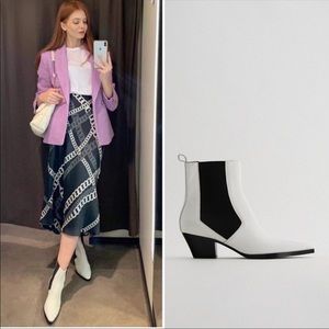 Zara white leather heeled cowboy booties